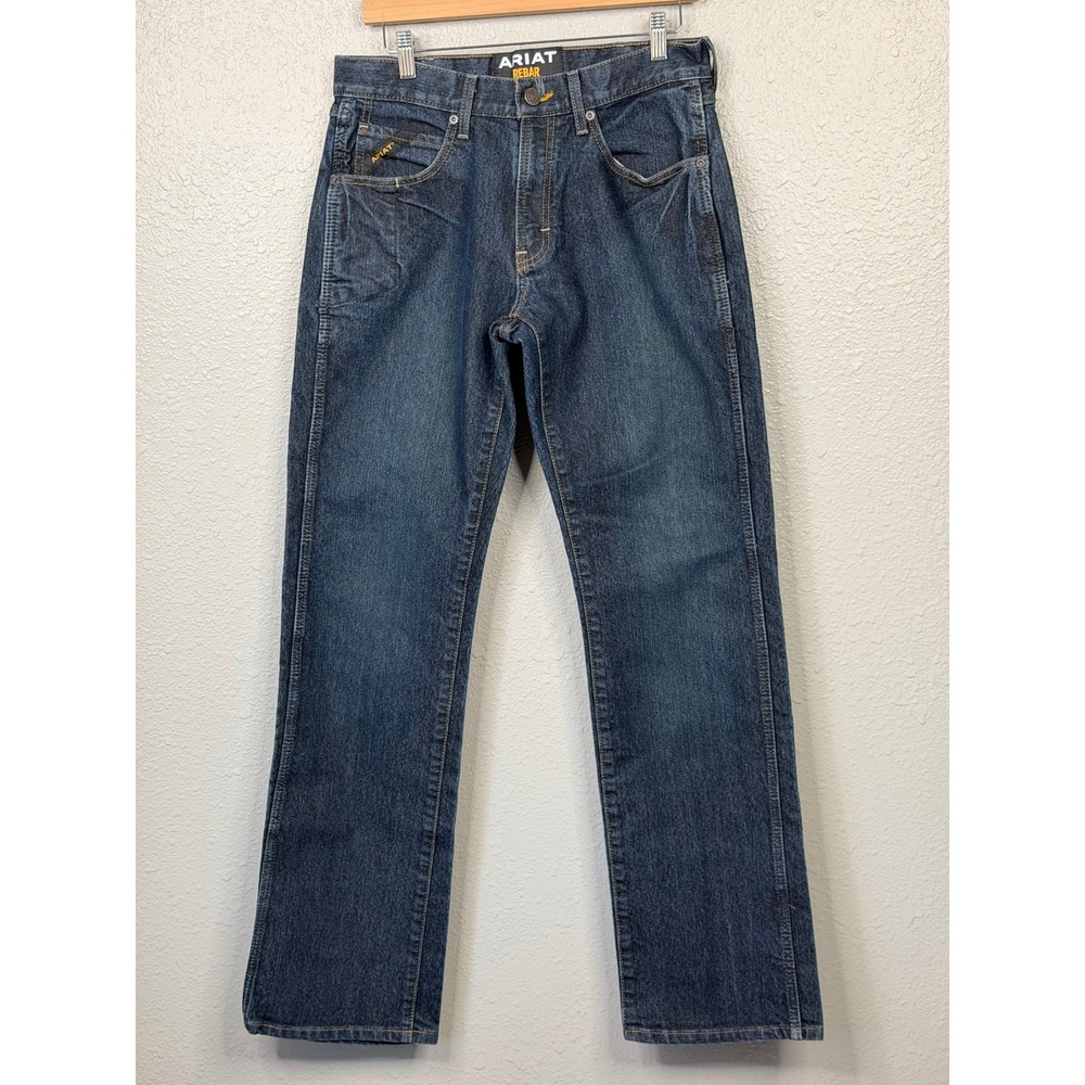 Ariat Rebar M5 Slim Straight Jeans Mens 32x34 Dark Wash DuraStretch Work Denim